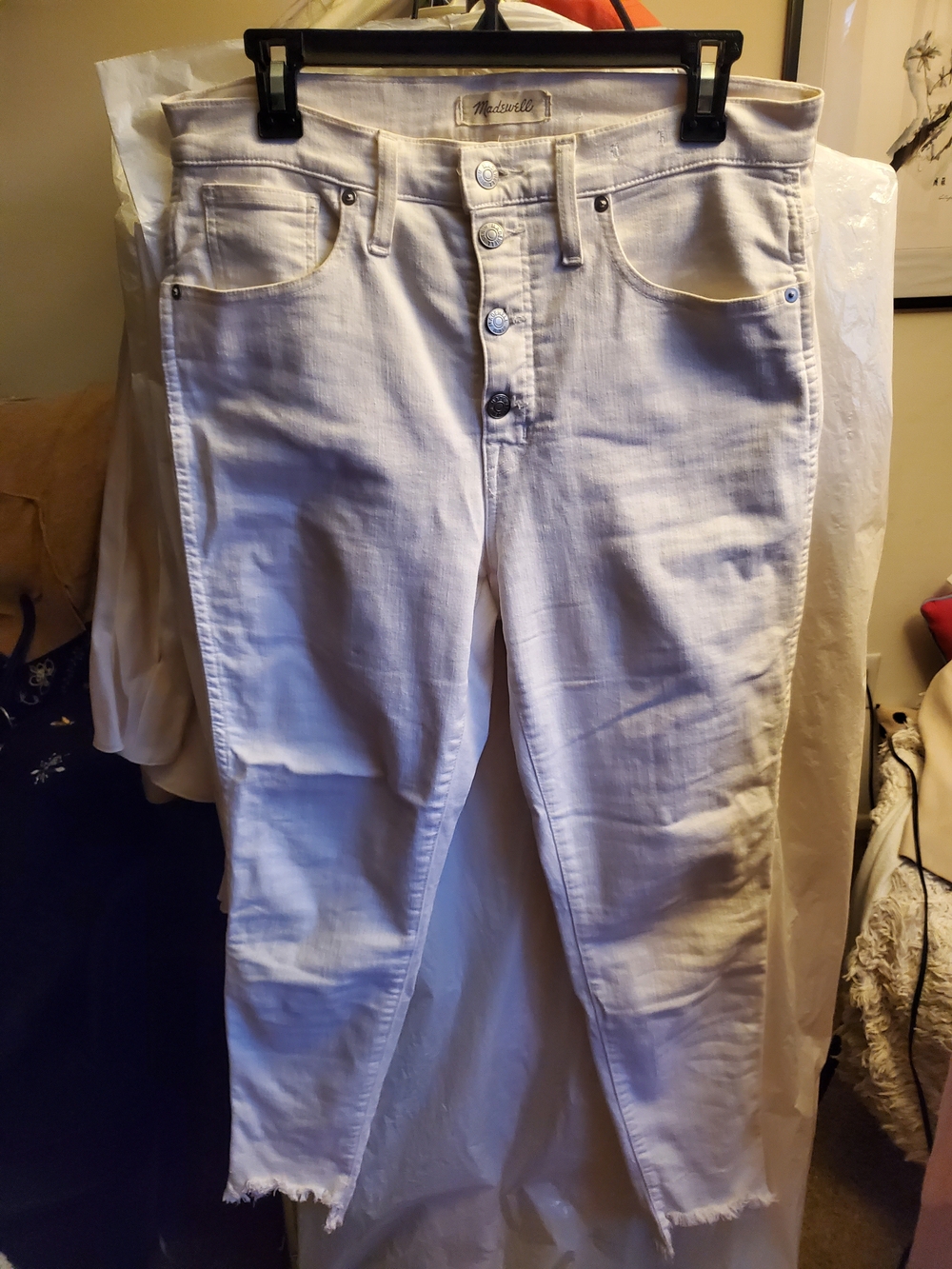 Madewell White Button-Fly High Rise Jeans With Raw Hem